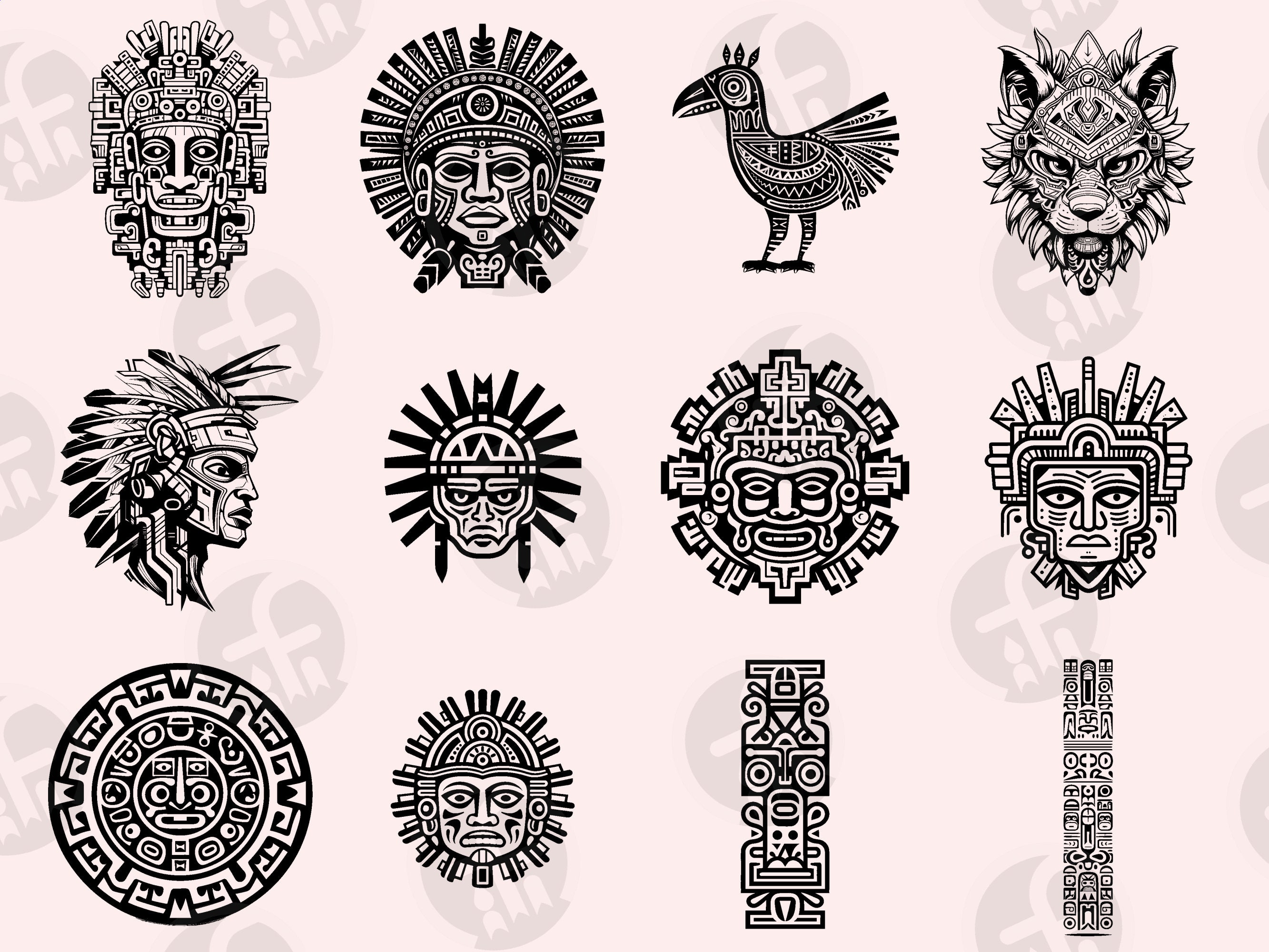 Aztec SVG Bundle - 96 Unique Designs - Ancient Mesoamerican Art ...