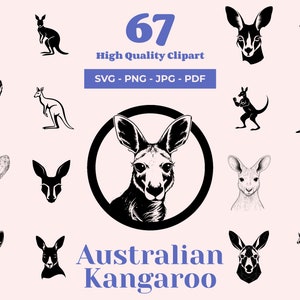 Australisches Känguru SVG Bundle - 67 Schnittdateien - Nationales Emblem von Australien in Schwarz und Weiß, verschiedene Stile, perfekt für Heimwerker