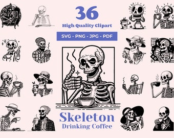 Skeleton Drinking Coffee SVG Bundle: 36 Laser Cut Files