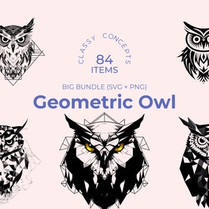 Geometrische Eule SVG Sammlung - 84 einzigartige Schwarz-Weiß-Eulen-Silhouetten - Ideal für moderne Kunst und Handwerksprojekte