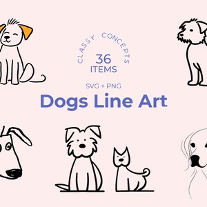 Dogs Line Art SVG Bundle 36 Cut Files Minimalist Cat Clip Art Black and ...