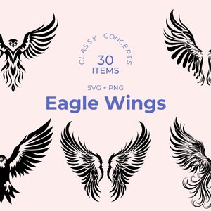 Eagle Wings SVG: Majestic Black and White Cut Files (30 Items) (Digital Download)