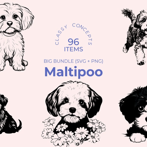 Maltipoo SVG Bundle - 96 Cut Files - Designer Dog Breed - DIY Crafts - Fluffy Dog SVG