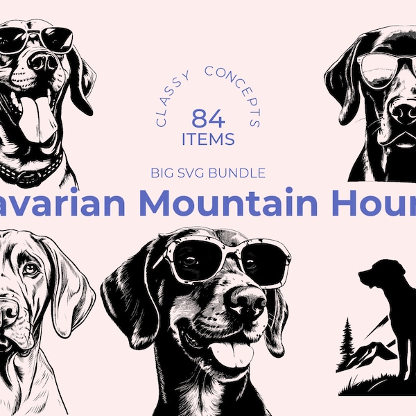 Bavarian Mountain Hound SVG Bundle - 84 Unique Designs - Scent Hound Art - Sublimation Files - Tracking Dog Clipart