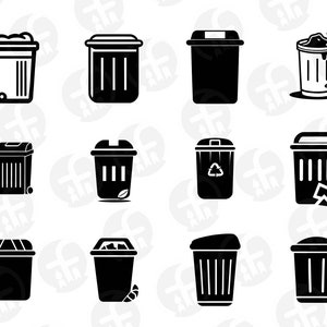 Trash SVG Bundle - 18 design made by AI - Trash cans silhouette clipart - Instant download - Garbage cut files for Cricut