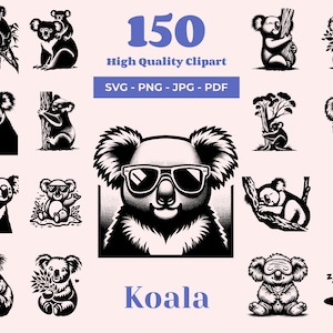 Koala SVG-bundel - 150 gesneden bestanden - leuke en schattige clipart voor lasersnijden, Cricut en sublimatie - koala en eucalyptus - Australische dieren