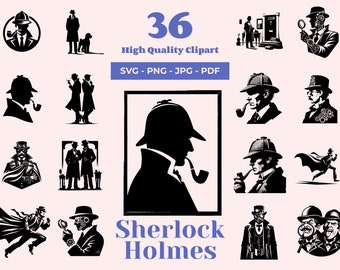 Sherlock Holmes SVG Bundle: 36 Detective Clipart Designs (Digital Decals)