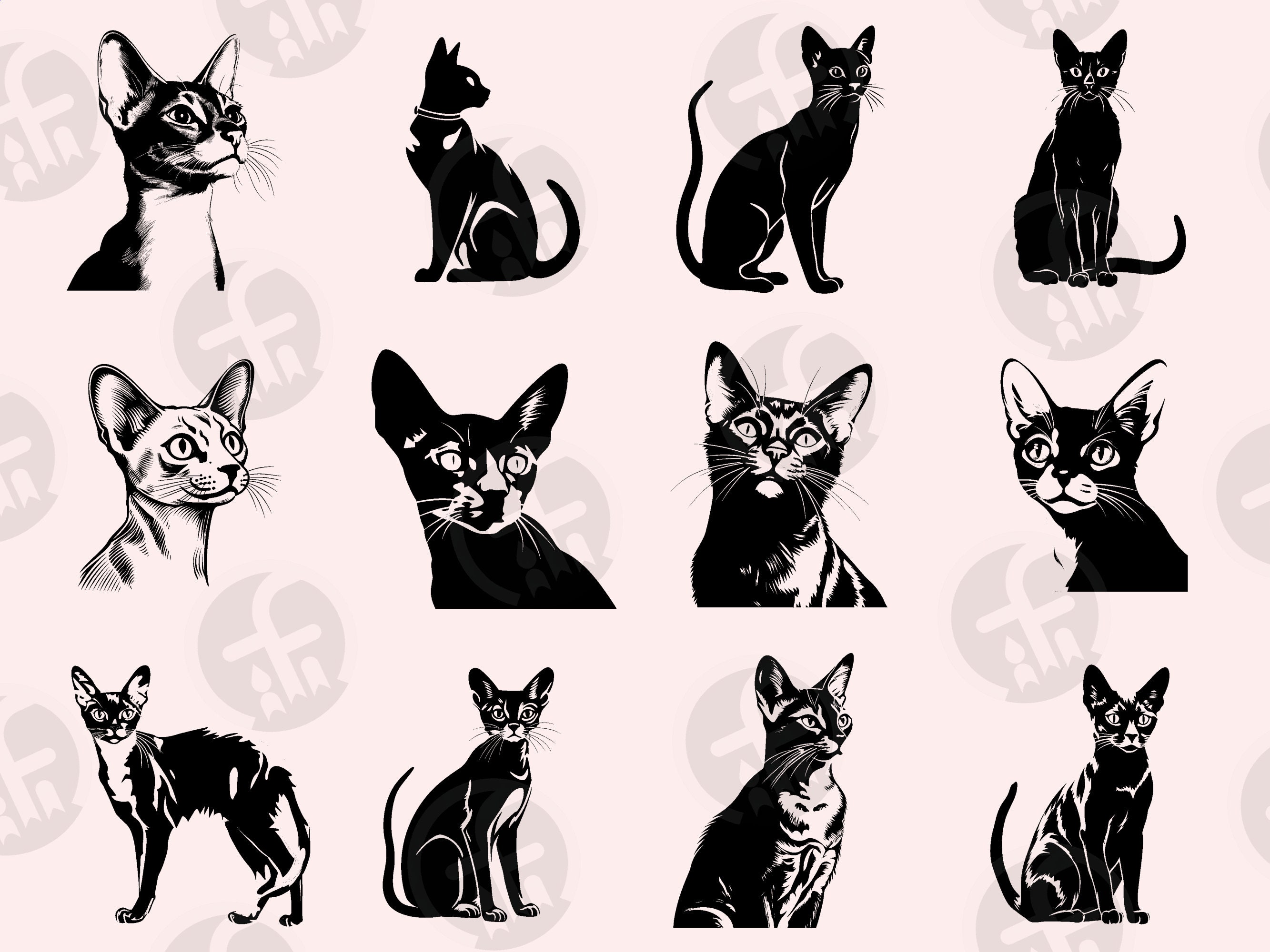 アビシニアン猫のSVGバンドル：チェック柄のコートシルエットデザイン