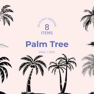 Minimalistische palmboom SVG-clipart: tropische kunst, zwart-wit (digitale download)