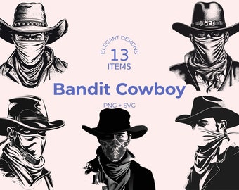 Cowboy Bandit Mask SVG - 13 Digital Art File - Wild West Outlaw Design - Western Bandana - Instant Download