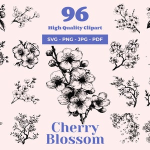 Pacote SVG de flor de cerejeira - 96 arquivos de corte - Arte de sakura japonesa - Decoração de cartão postal - Clipart floral - Designs elegantes da natureza - Pronto para Cricut