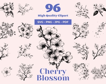 Cherry Blossom SVG Bundle - 96 Cut Files - Japanese Sakura Art - Postcard decor - Floral Clipart - Elegant Nature Designs - Ready for Cricut