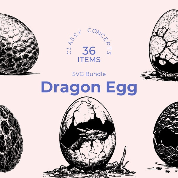 Dragon Egg SVG Bundle - 36 Cut files - Magical Creature Clipart - Hatching Dragon - Ready for Laser engraving, Sublimation and Cricut