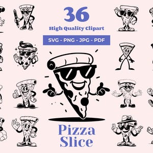 Pizza Stück SVG Bundle - 36 Designs - Pizza Charakter Clipart - Retro Cartoon Pizza - Pizza Party Thema - Cricut & Laser - Pizza in Sonnenbrille