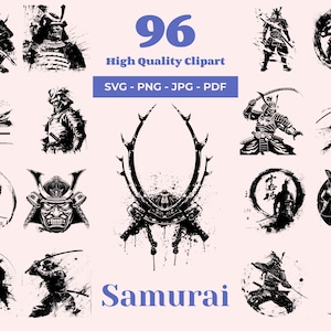 Samurai SVG Bundle - 96 Cut Files - Katana - Yoroi - Kabuto - Japanese Warrior - Ink Art - Cricut & Laser - Japanese art - Glowforge svg