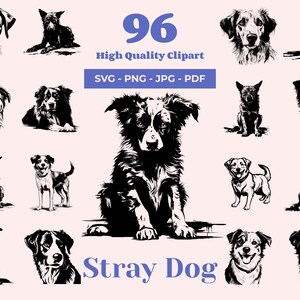 Stray Dog SVG Bundle - 96 Cut Files - Mongrel Art - Street Dog Illustrations - Mutt Dog Clipart