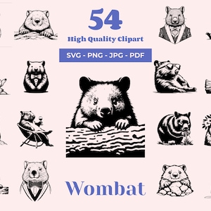 Wombat SVG-Bundle - 54 Schnittdateien - Schrulliges australisches Beuteltier Designs für Laserschneiden, Cricut und Sublimation - süßer Wombat - lustiges Tier