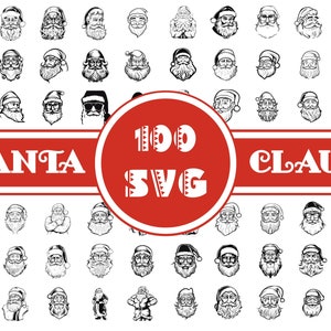 Mega pacote SVG de Papai Noel - 100 designs exclusivos - Hipster Santa SVG - Clipart de Papai Noel de óculos - Pacote SVG de rosto de Papai Noel