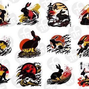 Lapin d'eau SVG - symbole du nouvel an chinois 2023 - 14 modèles uniques SVG - design par sublimation de lapin d'eau