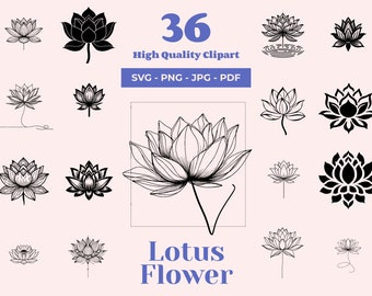 蓮の花の SVG バンドル: 36 種類のスピリチュアルなデザイン (デジタル