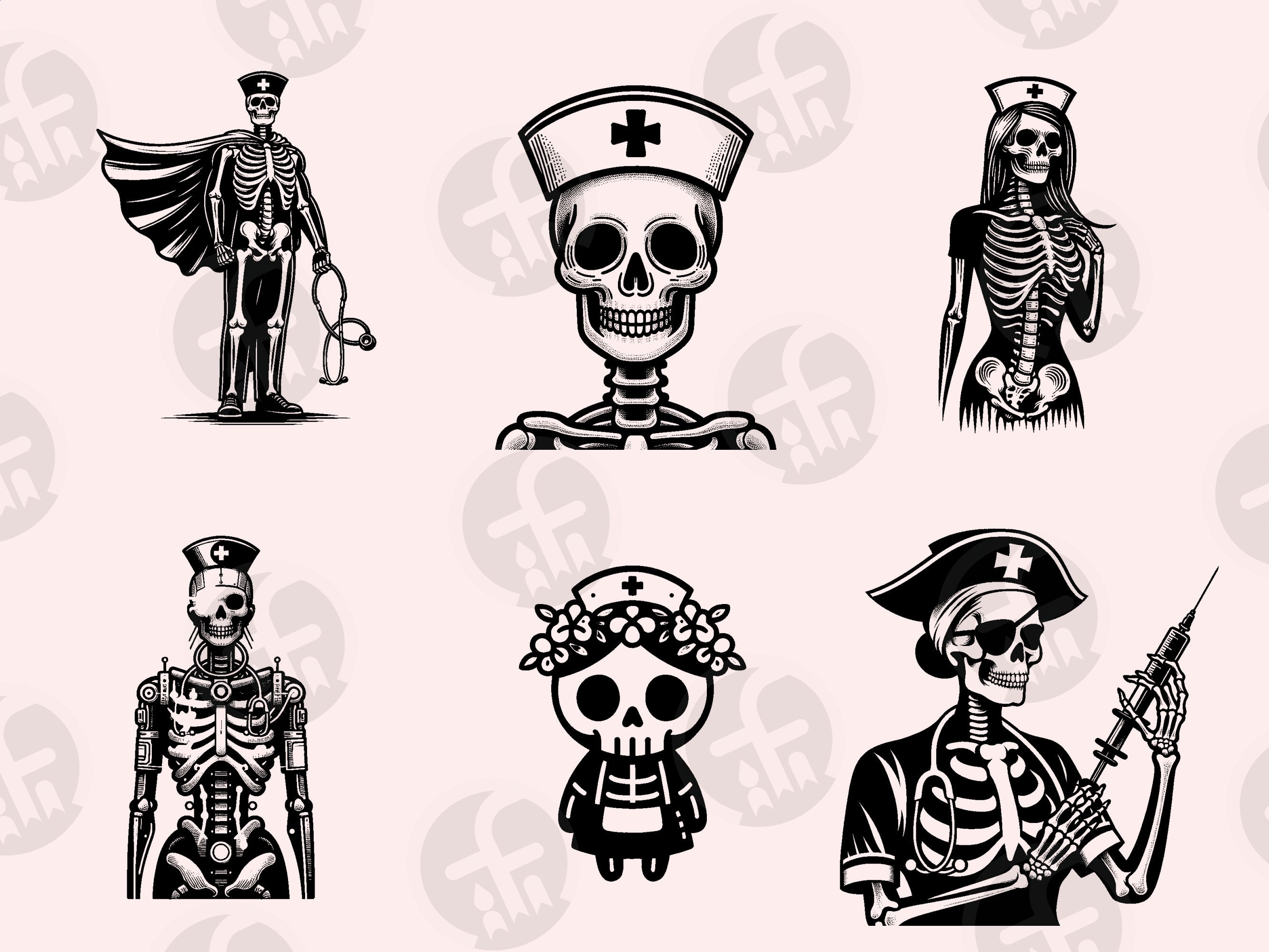 Skeleton Nurse SVG Bundle: 42 Medical Clipart Designs (digital Download ...