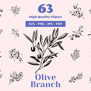 Paquete SVG de rama de olivo: Imágenes prediseñadas rústicas, vectores cortados con láser (63 diseños) (Descarga digital)