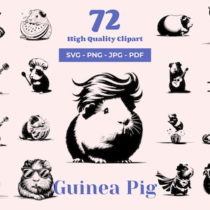 Guinea Pig SVG Bundle - 72 Designs - Cute Pet files for Laser Cutting, Cricut, and Sublimation - Cavy Clipart - Guinea Pig Shirt ideas