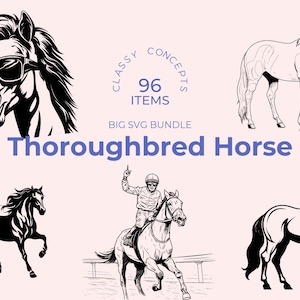Lot de chevaux pur-sang SVG - 96 modèles uniques - SVG de cheval de course - Art équin - fichiers de sublimation - SVG équestre