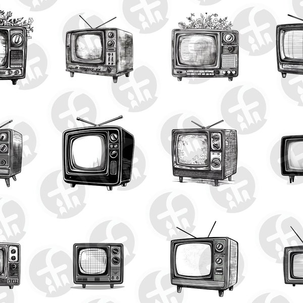 Old Television SVG - 12 Vintage Design, Black and White, Retro TV Screen, Digital Download for Cricut & Silhouette