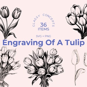 SVG-bundel tulp - 36 vintage gravures - snijbestanden - lentekroonjuweel, donkere academische wereld, florale elegantie, tuinkunst - lasergravure