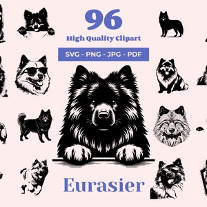 Pacote Eurasier SVG - 96 arquivos de corte - Arte canina tranquila - Sublimação e PNG transparente - Gentle Dog Clipart