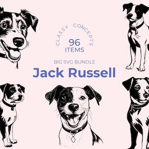 Jack Russell SVG Bundle - 96 file di taglio - Arte di cani giocosi - Illustrazioni di razze di cani - Silhouette di terrier - Disegni di cani attivi - File laser