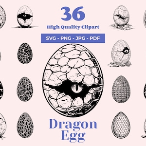 Paquete SVG de huevo de dragón: 36 archivos de corte, imágenes prediseñadas de criaturas mágicas, dragón que nace, listo para grabado láser, sublimación y Cricut