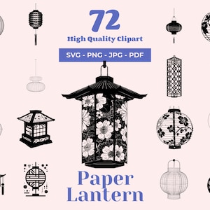 Japanese Paper Lantern SVG Bundle - 72 Cut files - Traditional Lantern Designs for Laser Cutting, Cricut and Sublimation - Lantern Clipart
