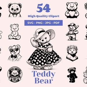 Pacote SVG de ursinho de pelúcia - 54 designs - svg de berçário - PNG de urso bebê - clipart de brinquedo - arquivos Cricut - pronto para corte a laser - arte fofa e engraçada