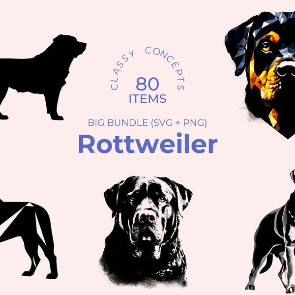 Rottweiler SVG Bundle - 80 Cut Files - Rottie Art - DIY Craft Projects - Butcher's Dog
