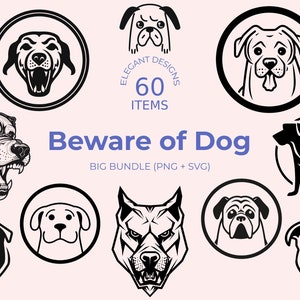 Hüten Sie sich vor dem Hund SVG Bundle - 60 Cricut Designs - Mutiges Warnschild - Schwarz und Weiß - Objektsicherheit - Cricut Kompatibel