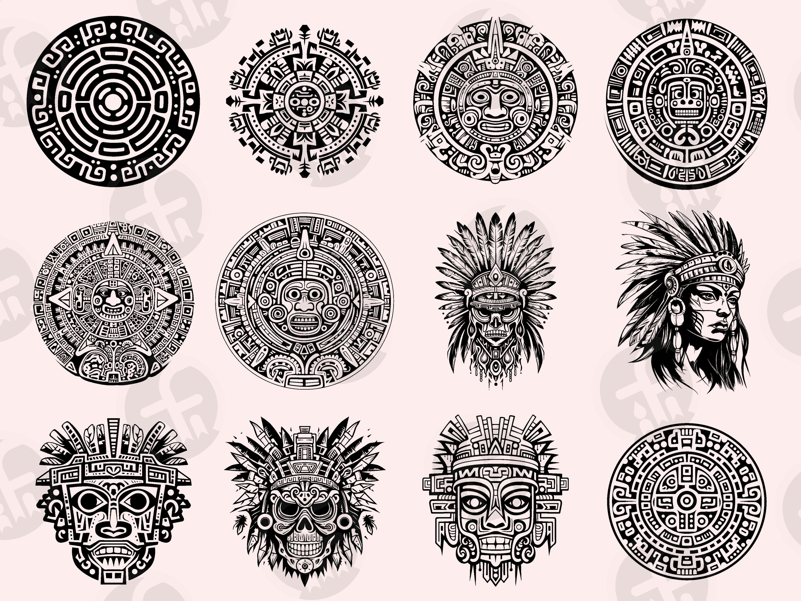 Aztec SVG Bundle - 96 Unique Designs - Ancient Mesoamerican Art ...