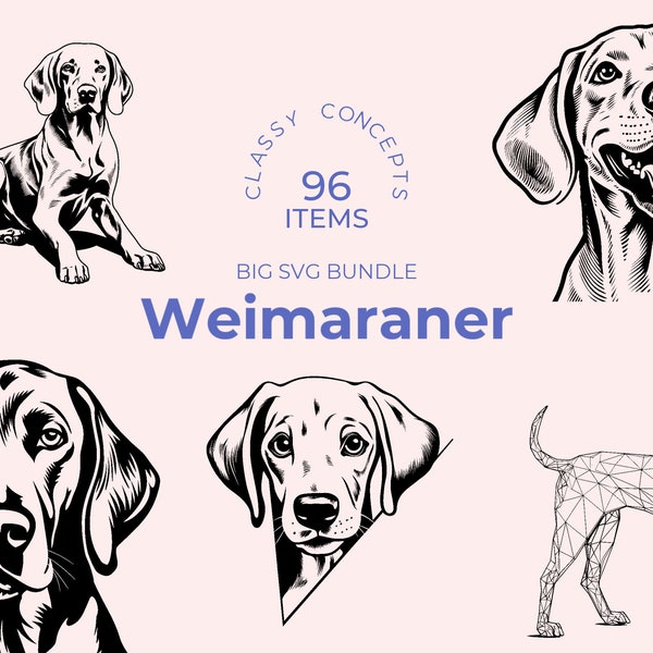 Weimaraner SVG Bundle - 96 Cut Files - Athletic Hunting Dog Art - Sublimation and Transparent PNG - Elegant Canine Clipart