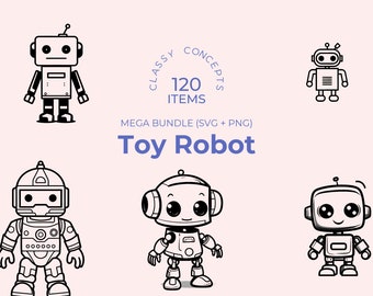 Toy Robot SVG Bundle - 120 Cut Files - Robot Silhouette and Clip Art - SVGs for Cricut - PNG Format Included