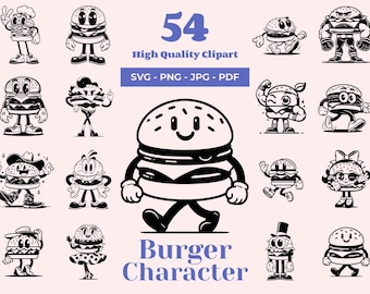 Pacchetto SVG per hamburger: 54 design di fast food (download digitale)