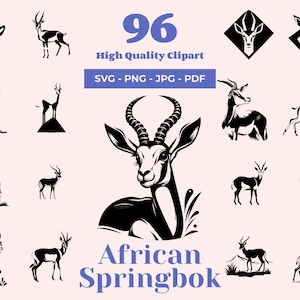 Paquete SVG de antílope sudafricano: 96 diseños, imágenes prediseñadas de antílope, arte de safari, varios estilos, órix, archivos láser, Cricut svg