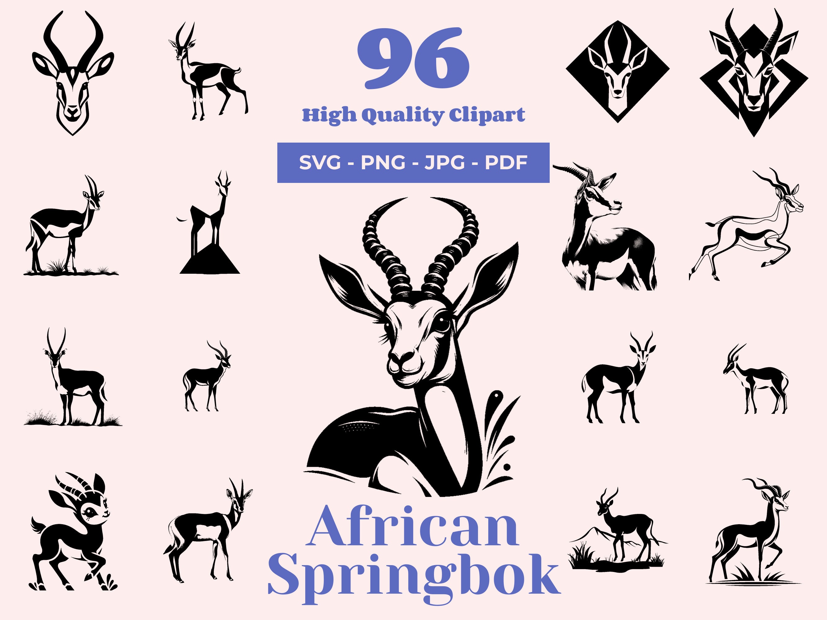Springbok Printable Labels Springbok SVG Clipart Bundle: Safari Animal Designs (digital Download ...
