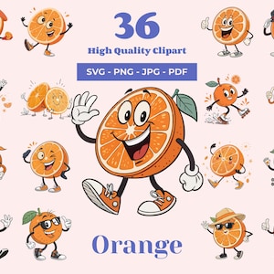 Funny Orange SVG Bundle - 36 Designs - Orange slice Character - Vector Clipart - Cool orange - Cricut SVG - Digital Bundle - Fruits art