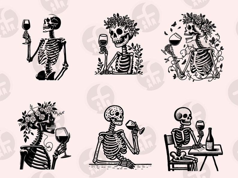 Skeleton Drinking Wine SVG Bundle: 36 Halloween Designs (digital ...
