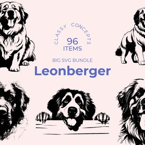 Leonberger SVG-bundel - 96 gesneden bestanden - Majestic Dog Art - sublimatie en transparante PNG - zachte gigantische clipart