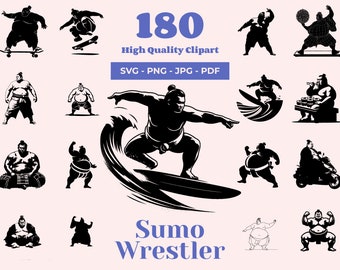 Sumoworstelaar SVG-bundel: 180 Japanse sportontwerpen (digitale download)