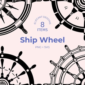 Ship Wheel SVG - 8 Minimalist Line Art - Nautical Design - Boat Steering Wheel - Digital Download