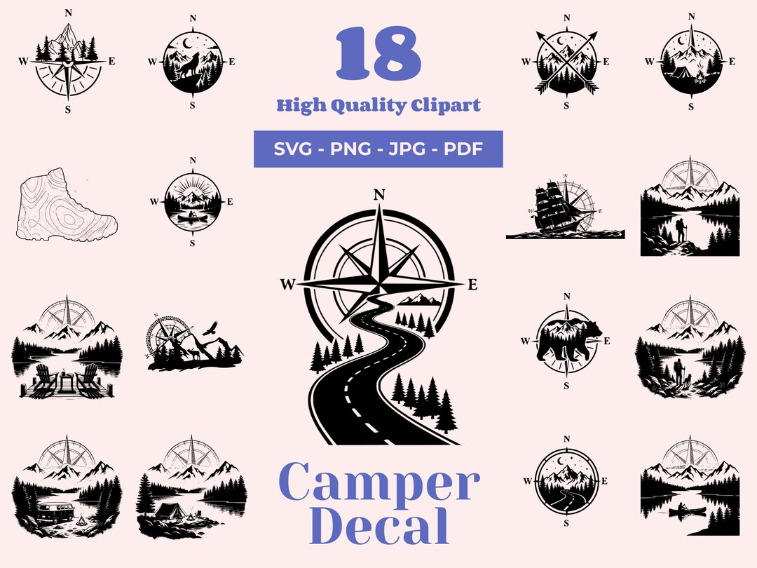 Compass Rv Decal Svg Camper Decal SVG Bundle: Compass Clipart, Adventure Png, Van Life ...