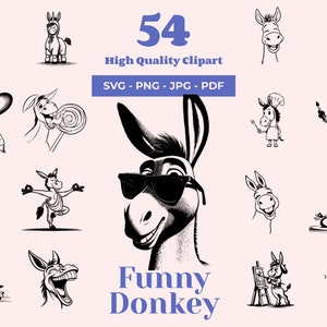 Lustige Esel SVG Bundle - 54 Designs - Schräge Charaktere - Urkomische Clipart - Laser Cut Dateien - Cricut Design Set - Kreativer DIY Spaß